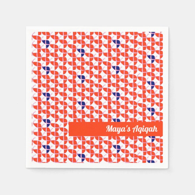 SHRIMPLY Orange White Pattern, Aqiqah Baby Shower Napkin (Front)