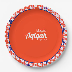 SHRIMPLY Orange White Pattern, Aqiqah Baby Shower Paper Plate