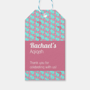 SHRIMPLY Teal Pink Pattern, Aqiqah Baby Shower Gift Tags