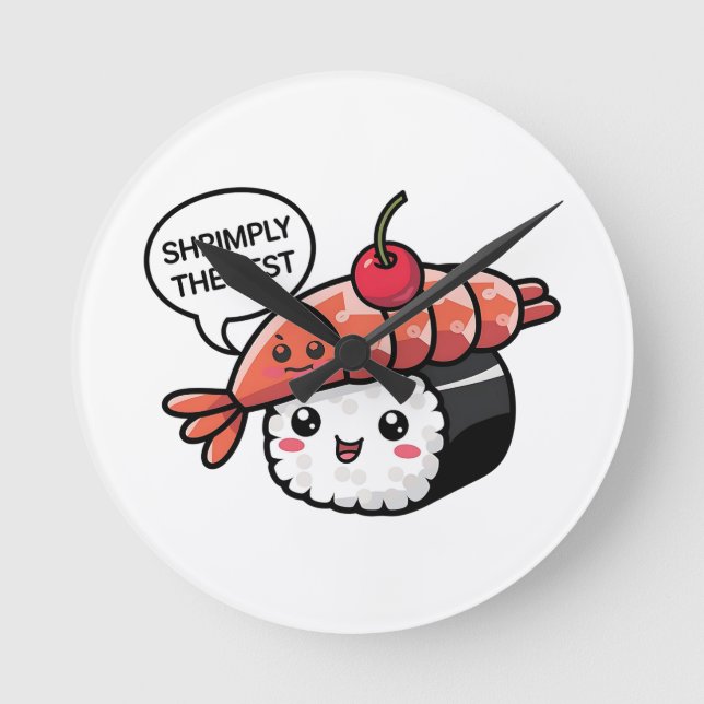 shrimply the best kawaii sushi round clock (Front)