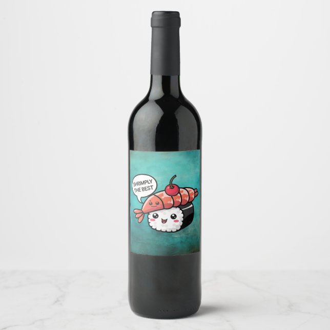 shrimply the best kawaii sushi wine label (Front)