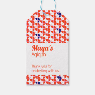 SHRIMPLY White Orange Pattern, Aqiqah Baby Shower Gift Tags