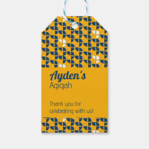 SHRIMPLY Yellow Blue Pattern, Aqiqah Baby Shower Gift Tags