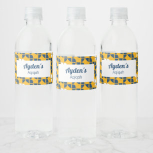 SHRIMPLY Yellow White Pattern, Aqiqah Baby Shower Water Bottle Label