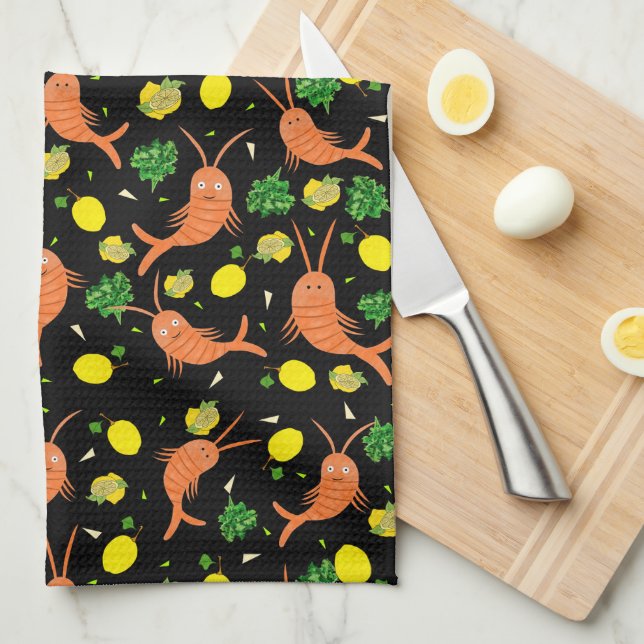 Shrimps pattern tea towel (Quarter Fold)
