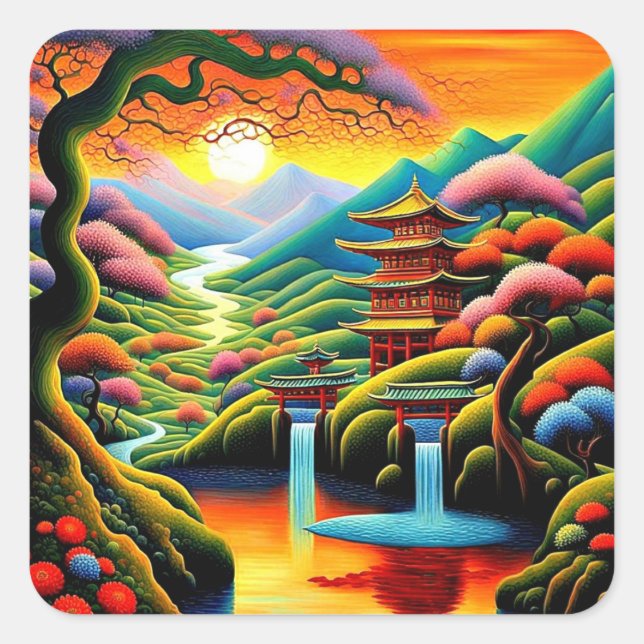 Shrine at Sunset 1 Square Sticker (Front)