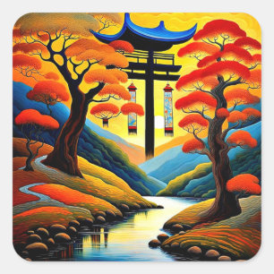 Shrine at Sunset 5 Square Sticker