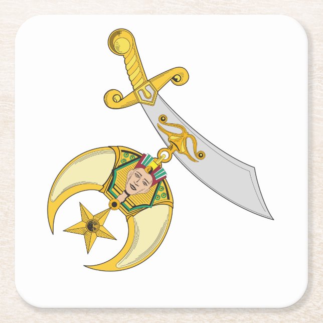 Shriner Jewel of the Order Square Paper Coaster (Front)