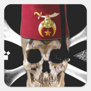 Shriner Masonic  Skull and Bones with Fez Square Sticker