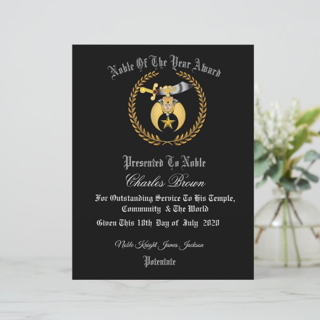 Shriners Certificate  (Standing Front)