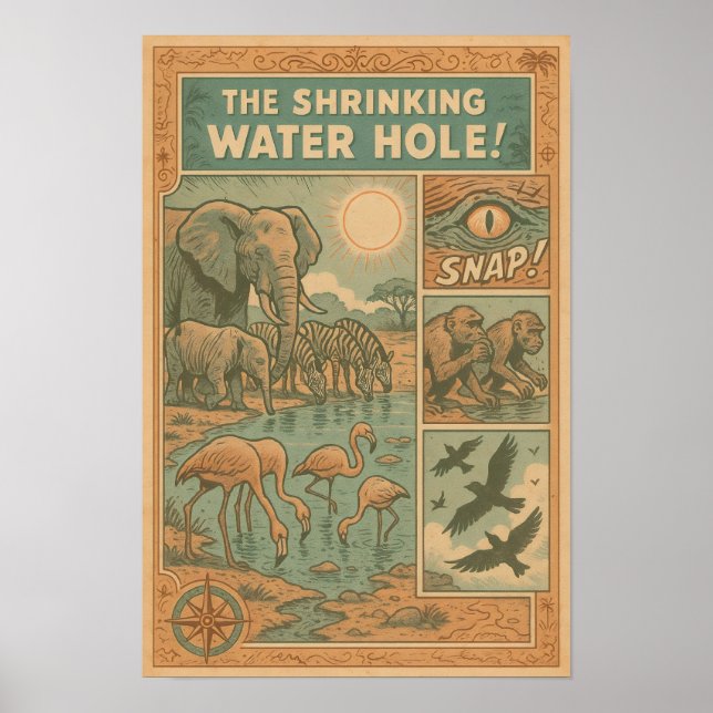 Shrinking Water Hole Survival Comic Poster (Front)