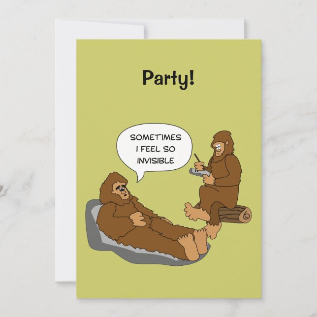 Shrink's Office Funny Sasquatch Cartoon Custom Invitation (Front)