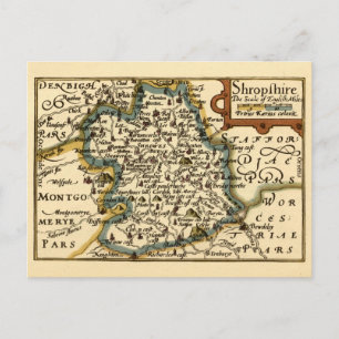 Shropshire County England Old Antiquarian Map Postcard