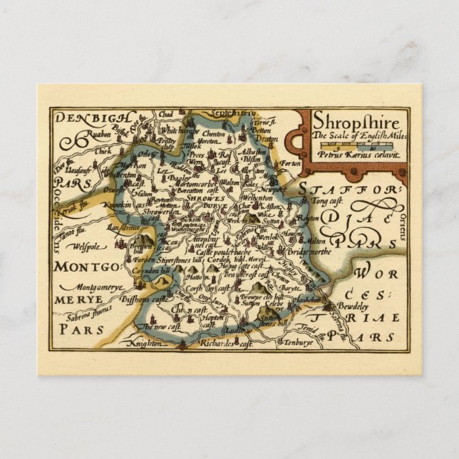 Shropshire County Map, England Postcard (Front)