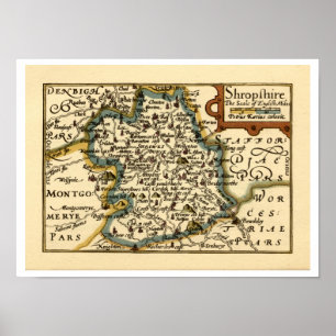 Shropshire County Map, England Poster