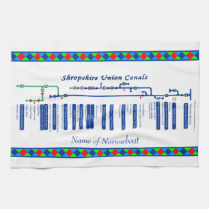 Shropshire Union Canal Route Map UK Waterways Blue Tea Towel