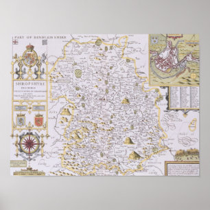 Shropshyre, engraved by Jodocus Hondius Poster