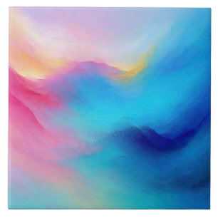 “Shroudglen” Pink and Blue Landscape Seascape.  Ceramic Tile