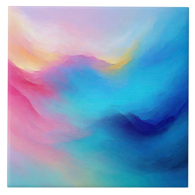 “Shroudglen” Pink and Blue Landscape Seascape.  Ceramic Tile (Front)