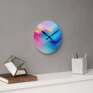 “Shroudglen” Pink and Blue Landscape Seascape. Round Clock