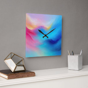 “Shroudglen” Pink and Blue Landscape Seascape. Square Wall Clock
