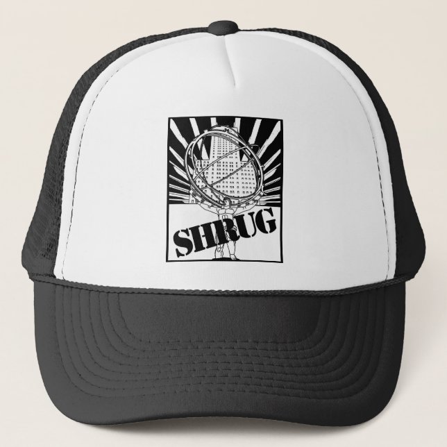 SHRUG Inspired by the Novel Atlas Shrugged Trucker Hat (Front)