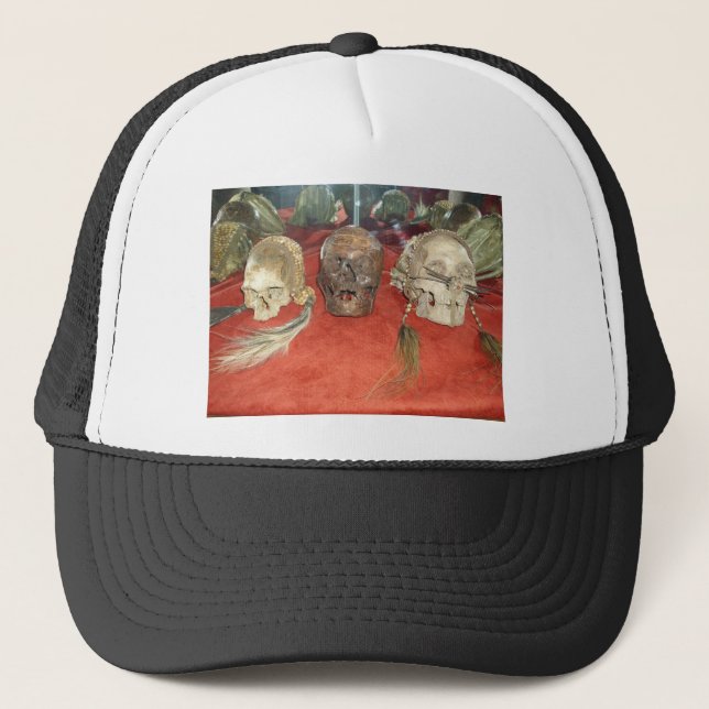 Shrunken Heads Voodoo Display Trucker Hat (Front)