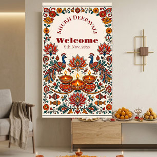 Shubh Deepavali Peacock Festival of Lights Welcome Banner