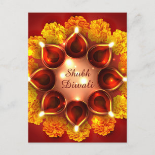 Shubh Diwali Merigold Gold Diya Festival of Light Holiday Postcard