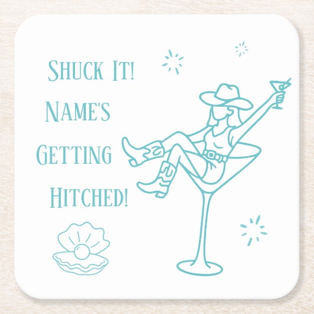 Shuck It! Coastal Cowgirl Bachelorette Napkins Square Paper Coaster (Front)