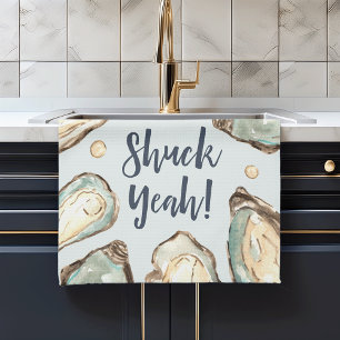 Shuck Yeah Watercolor Pearl Oyster Tea Towel