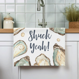 Shuck Yeah Watercolor Pearl Oyster Tea Towel