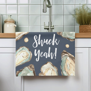 Shuck Yeah   Watercolor Pearl Oyster Tea Towel