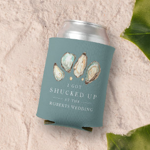 Shucked Up   Coastal Oyster Wedding Favour Can Cooler