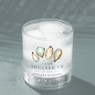 Shucked Up Coastal Oyster Wedding Favour Whiskey Glass