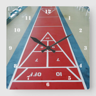 Shuffleboard on Board Square Wall Clock