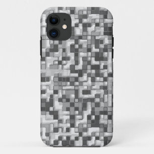Shuffled mini squares in tones of grey to clear iPhone 11 case