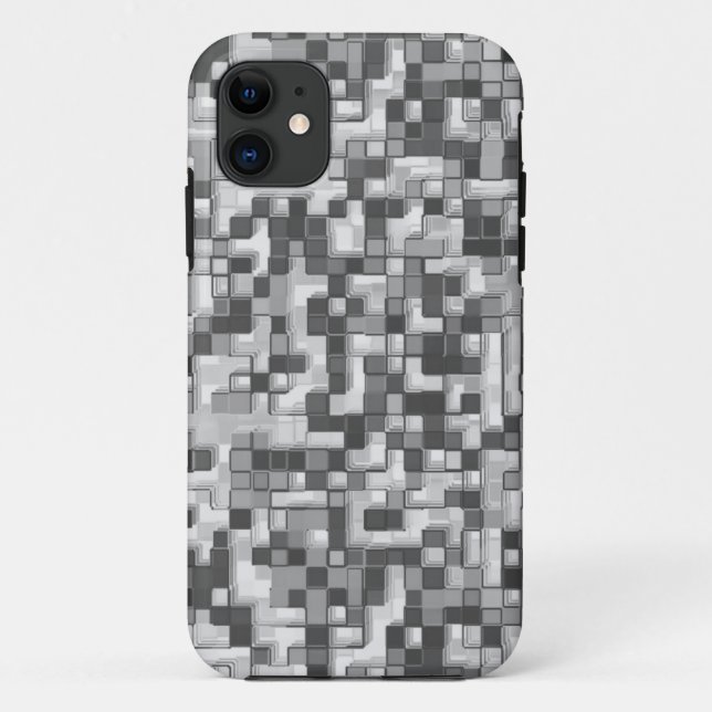 Shuffled small squares in tones of grey to clear Case-Mate iPhone case (Back)