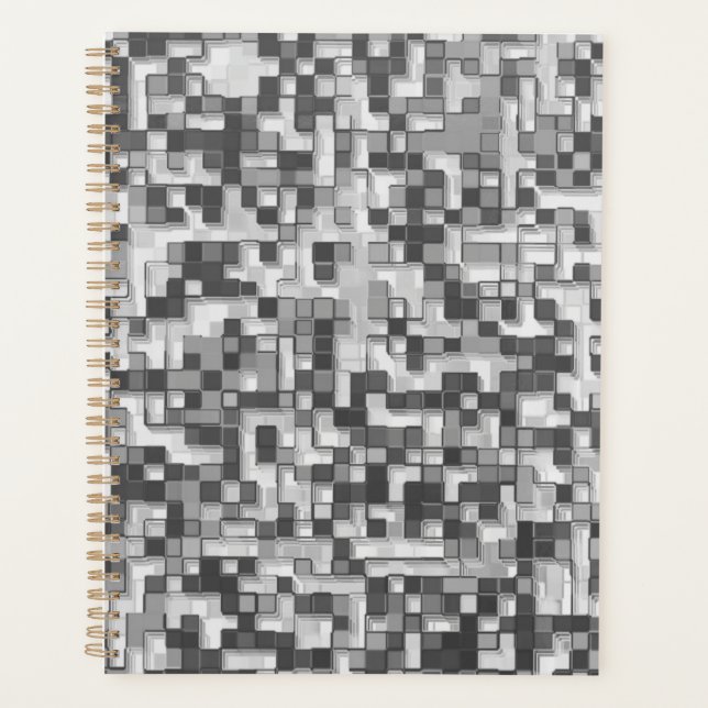 Shuffled small squares in tones of grey to clear planner (Front)