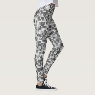 Shuffled small squares, tones of grey go to clear leggings