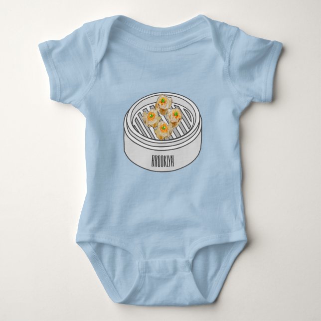 Shumai dim sum cartoon illustration baby bodysuit (Front)