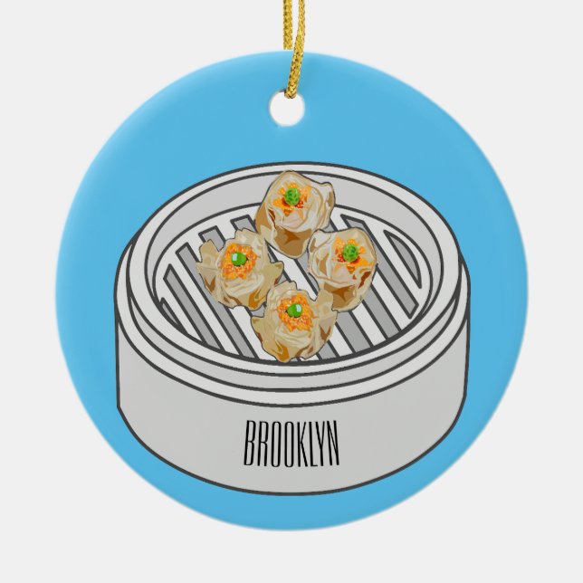 Shumai dim sum cartoon illustration ceramic ornament (Front)