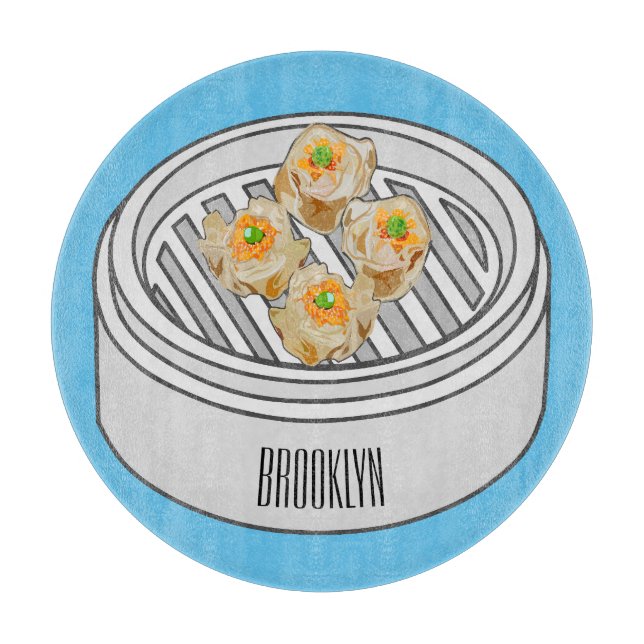 Shumai dim sum cartoon illustration cutting board (Front)