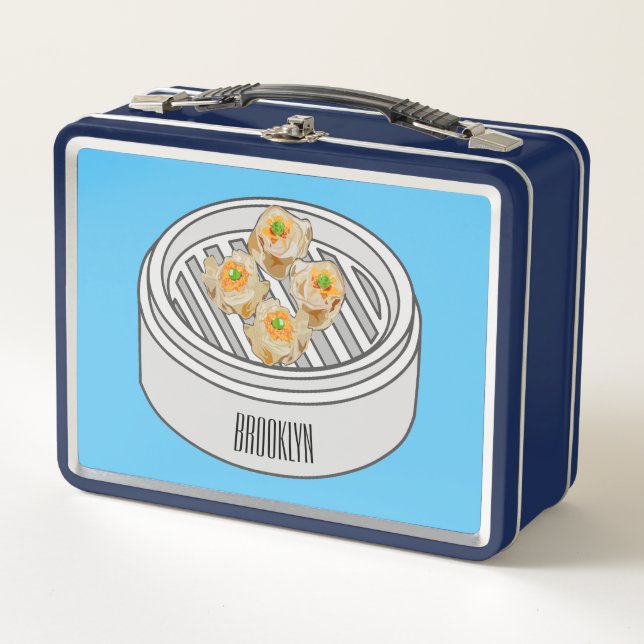 Shumai dim sum cartoon illustration metal lunch box (Front)