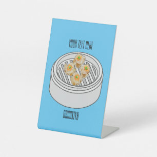 Shumai dim sum cartoon illustration pedestal sign