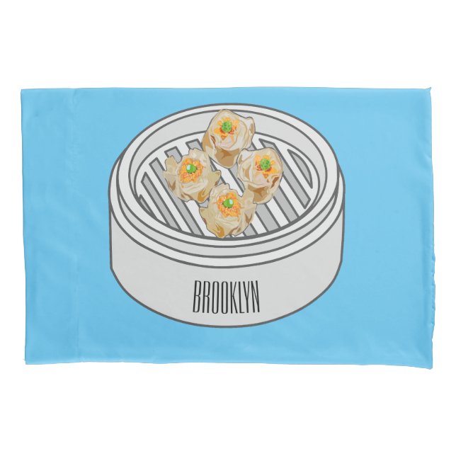 Shumai dim sum cartoon illustration pillowcase (Front)