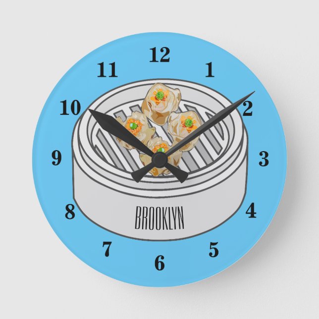 Shumai dim sum cartoon illustration round clock (Front)