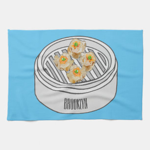 Shumai dim sum cartoon illustration tea towel