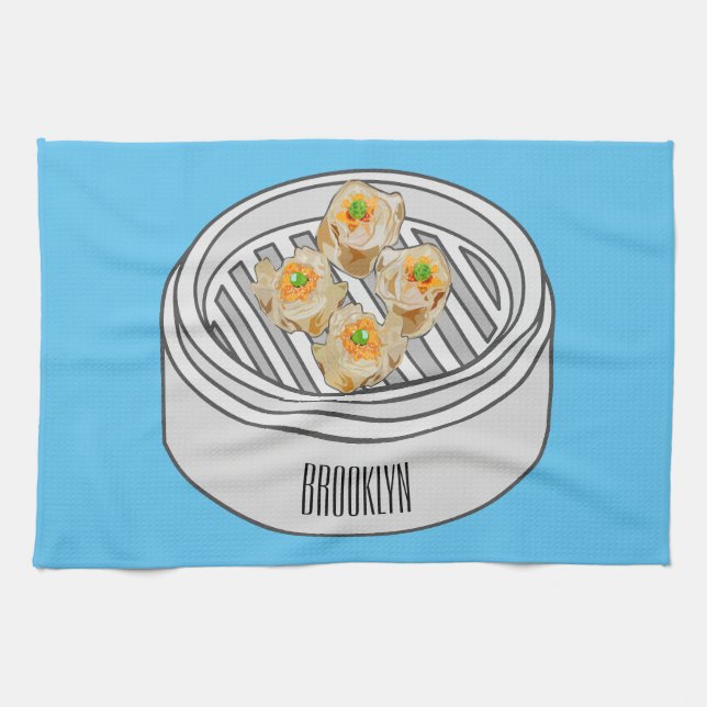 Shumai dim sum cartoon illustration tea towel (Horizontal)