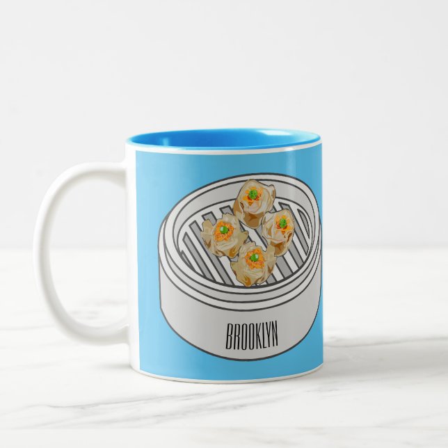 Shumai dim sum cartoon illustration Two-Tone coffee mug (Left)